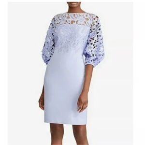 Lauren By Ralph Lauren Lace-Yoke Crepe Women’s Dress Light Blue Size 14